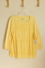 NEW Croft & Barrow Yellow 3/4 Sleeve Top with Lace Front  | XL