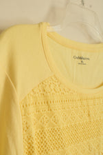 NEW Croft & Barrow Yellow 3/4 Sleeve Top with Lace Front  | XL