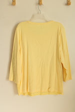 NEW Croft & Barrow Yellow 3/4 Sleeve Top with Lace Front  | XL