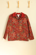 Susan Graver Burnt Orange Floral Tweed Button-up Jacket | M