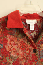 Susan Graver Burnt Orange Floral Tweed Button-up Jacket | M