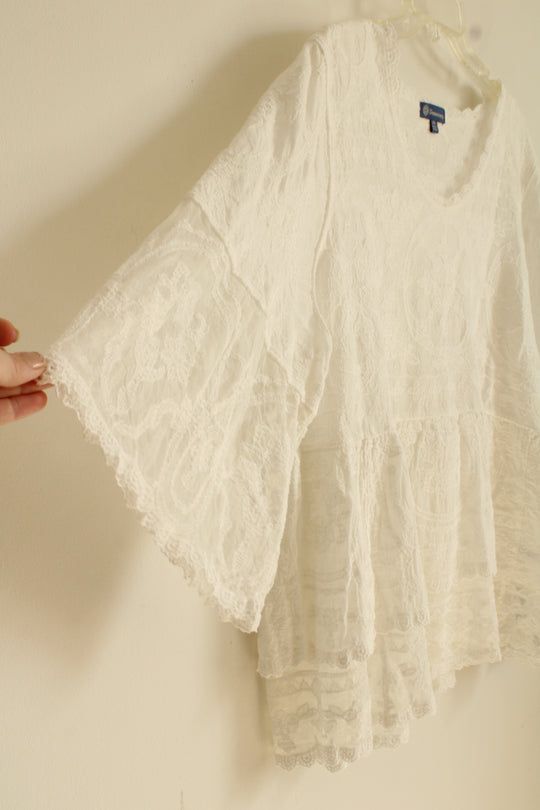 NEW Democracy Lace Embroidered Fit and Flare Top with Flare Sleeves | XXL