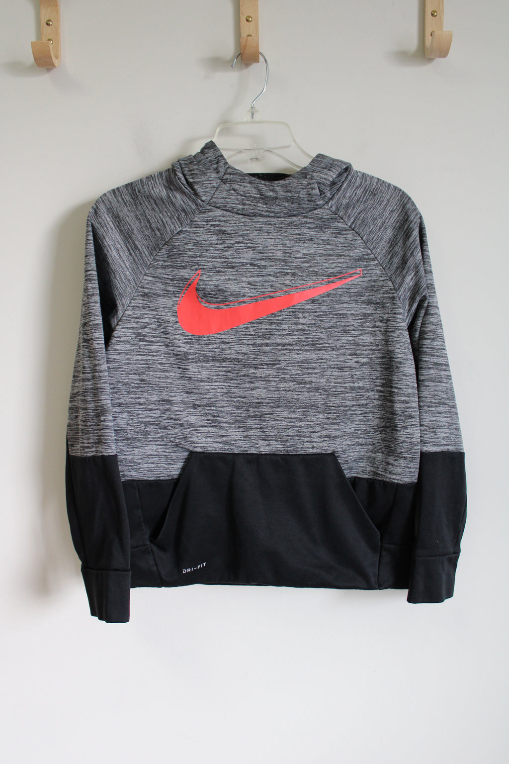 Nike Dri-Fit Black & Gray Logo Hoodie | Youth L (14/16)