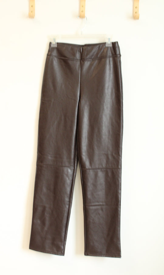 NEW Hue Brown Faux Leather Straight Leg Pant | S