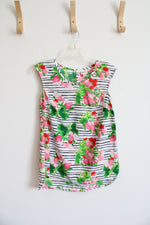 Merona Black & White Striped Pink Floral Tank | XS