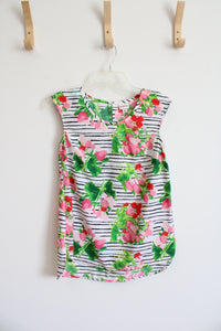 Merona Black & White Striped Pink Floral Tank | XS