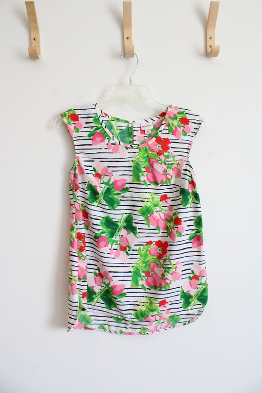 Merona Black & White Striped Pink Floral Tank | XS
