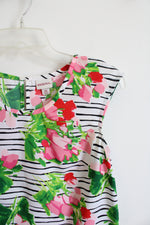 Merona Black & White Striped Pink Floral Tank | XS
