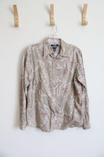 Chaps Tan & Purple Paisley Button Down Shirt | M