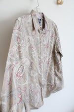 Chaps Tan & Purple Paisley Button Down Shirt | M