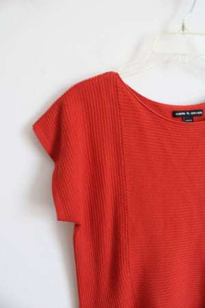 Cable & Gauge Orange Ribbed Knit Top | M