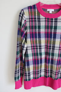 Charter Club Pink Plaid Knit Sweater | L