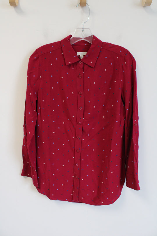 Talbots Magenta Pink Polka Dotted Blouse | Petite