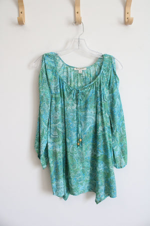 Studio Works Blue & Green Paisley Cold Shoulder Top | M Petite