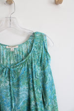 Studio Works Blue & Green Paisley Cold Shoulder Top | M Petite