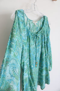 Studio Works Blue & Green Paisley Cold Shoulder Top | M Petite