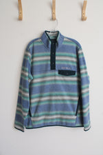 Eddie Bauer Gray Blue & Green Striped Fleece 1/4 Buttoned Sweatshirt | M