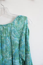 Studio Works Blue & Green Paisley Cold Shoulder Top | M Petite