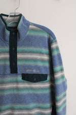 Eddie Bauer Gray Blue & Green Striped Fleece 1/4 Buttoned Sweatshirt | M