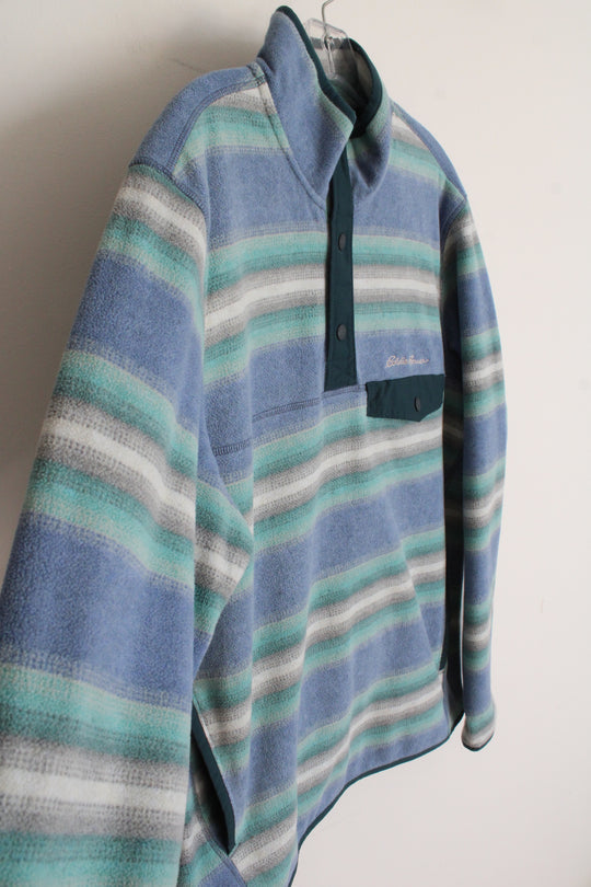 Eddie Bauer Gray Blue & Green Striped Fleece 1/4 Buttoned Sweatshirt | M
