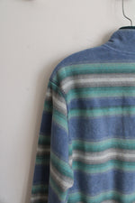 Eddie Bauer Gray Blue & Green Striped Fleece 1/4 Buttoned Sweatshirt | M
