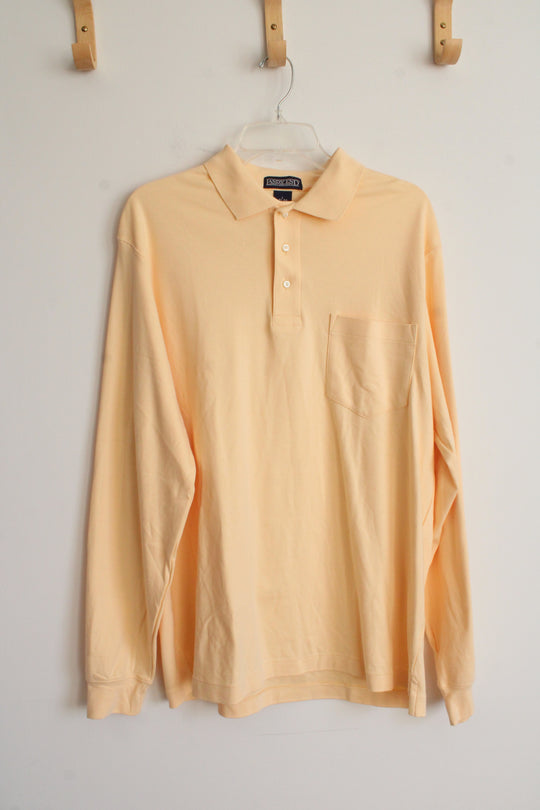 Lands' End Butter Yellow Regular Collared Henley Shirt | L