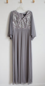 NEW R&M Richards Gray Sequined Maxi Dress | 10