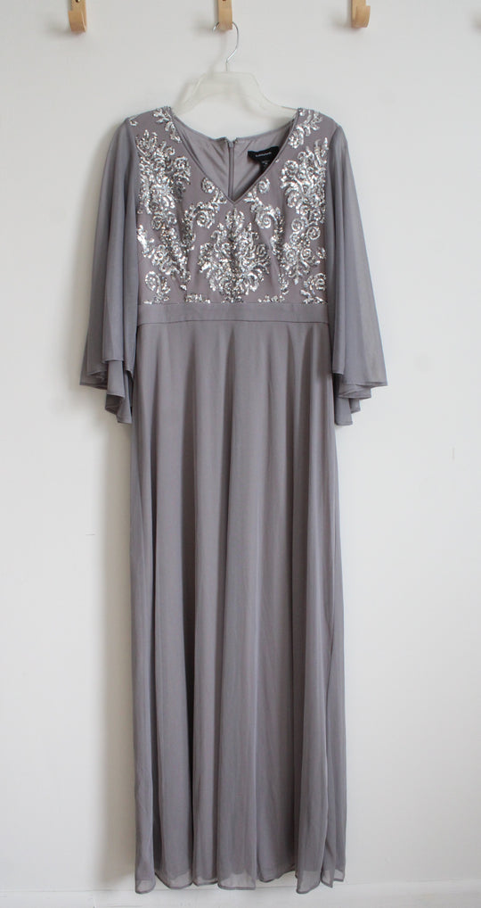 NEW R&M Richards Gray Sequined Maxi Dress | 10