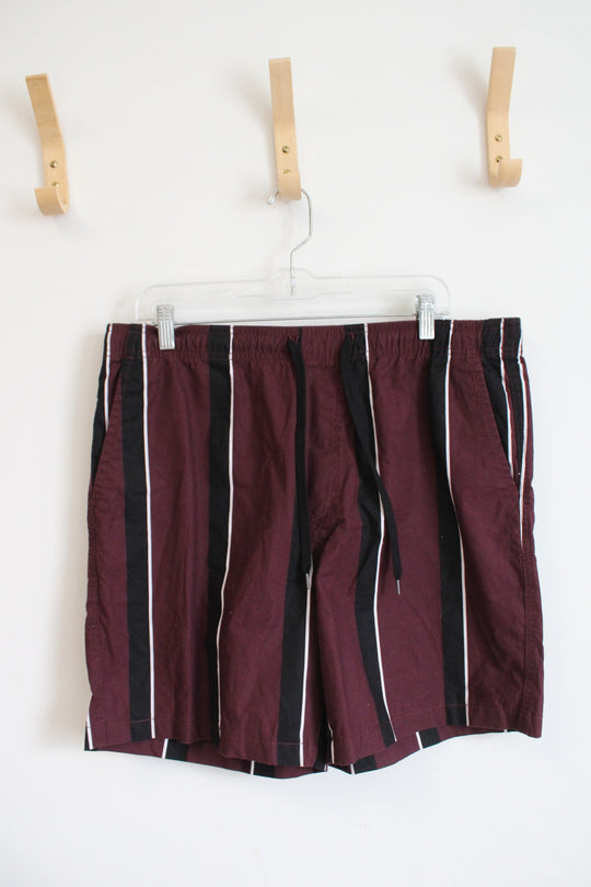 NEW American Eagle Maroon Black & White Striped Shorts | L