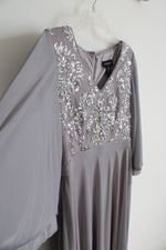 NEW R&M Richards Gray Sequined Maxi Dress | 10