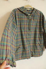 Eddie Bauer Purple Teal Green Plaid Pullover Cotton Hoodie | M