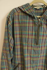 Eddie Bauer Purple Teal Green Plaid Pullover Cotton Hoodie | M
