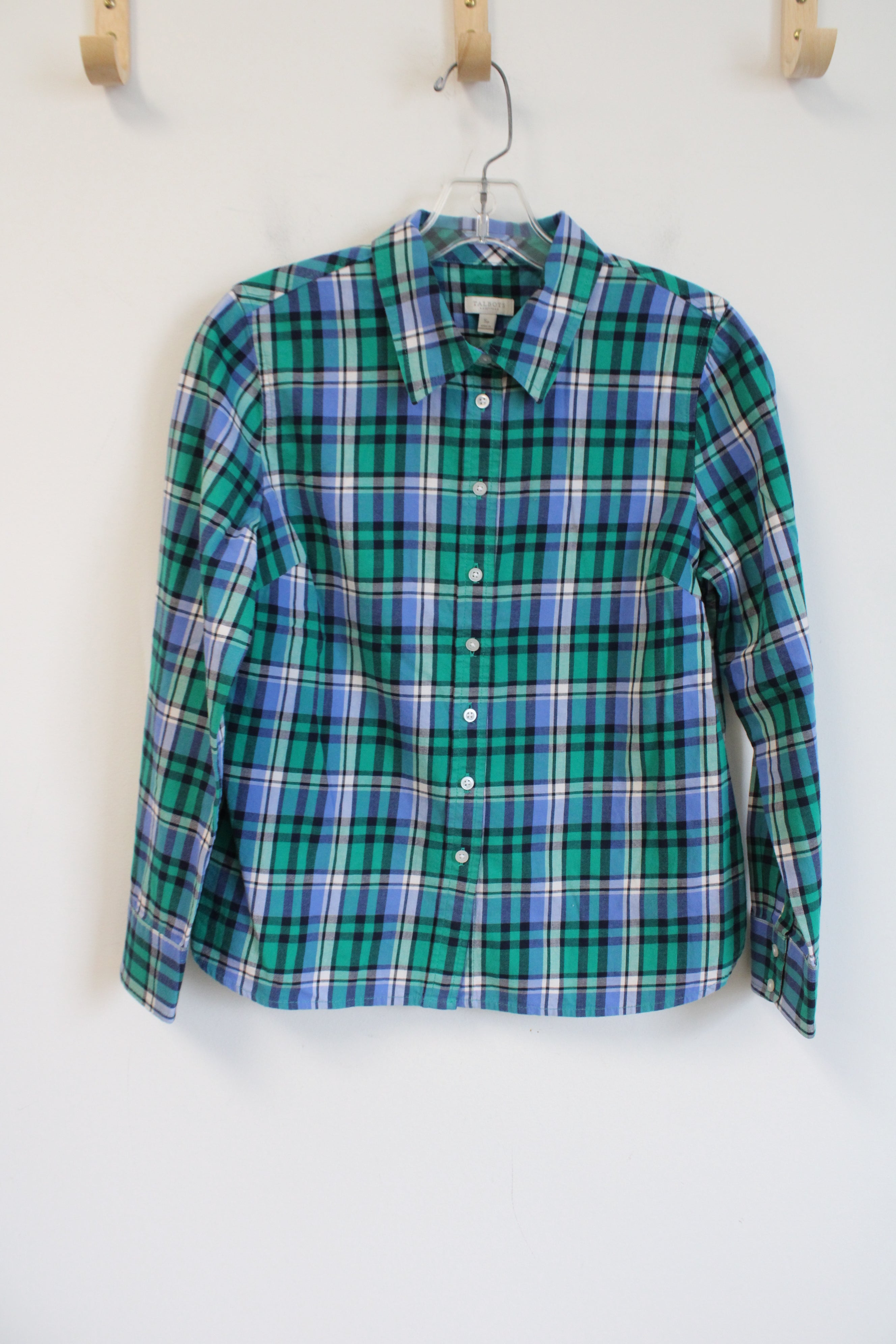 Talbots Blue Green Plaid Button Down Shirt | S Petite