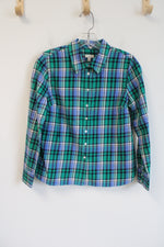 Talbots Blue Green Plaid Button Down Shirt | S Petite