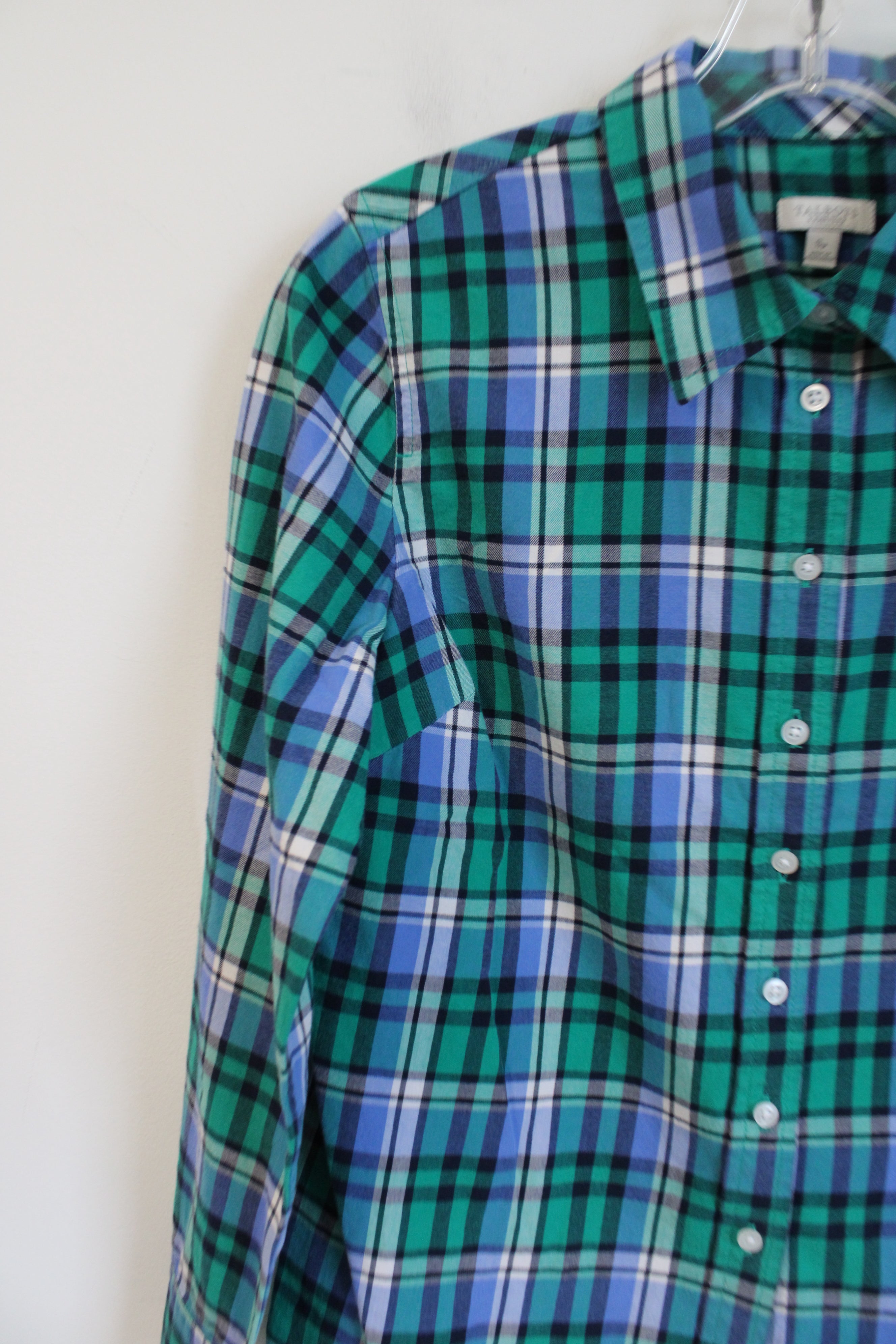 Talbots Blue Green Plaid Button Down Shirt | S Petite