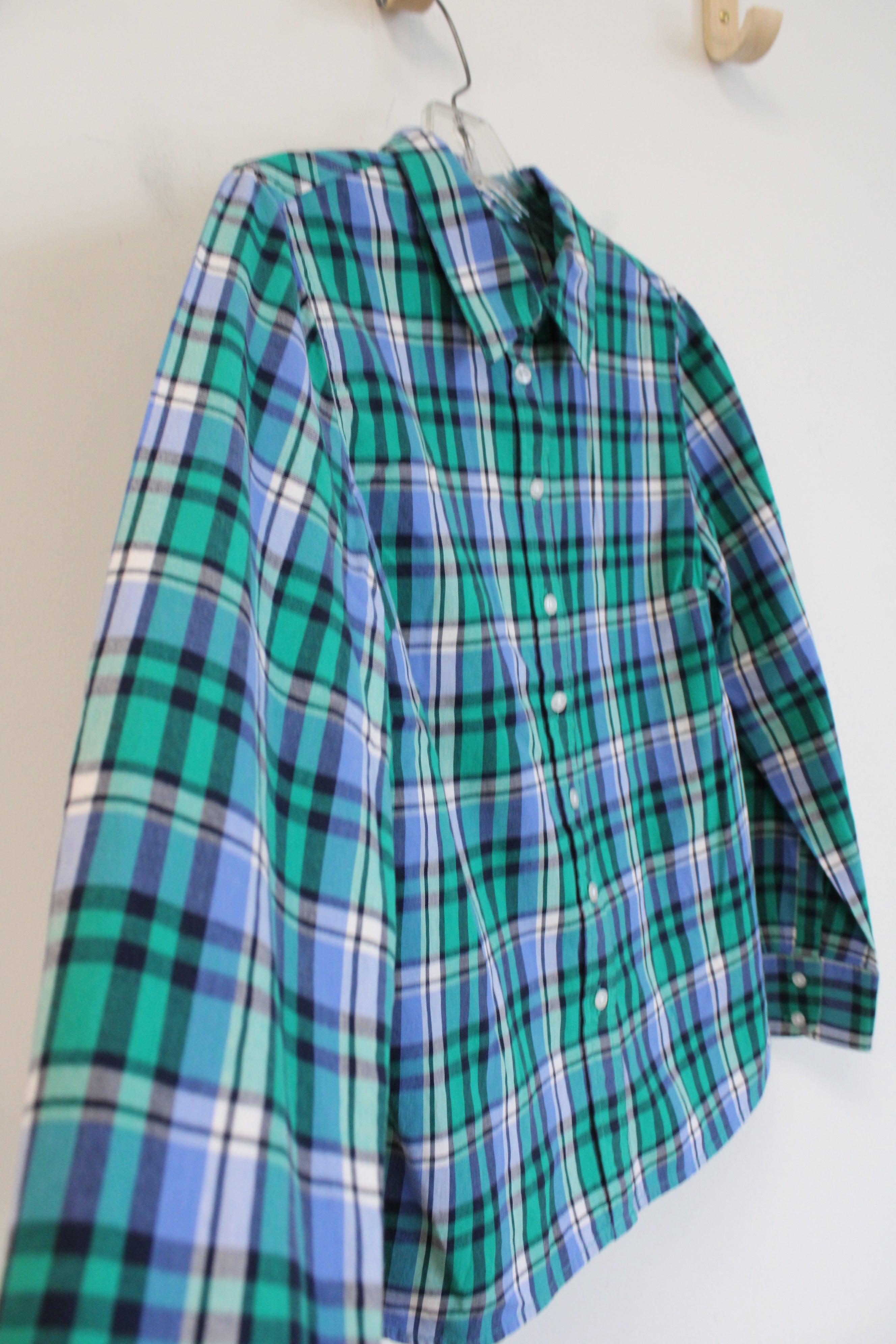 Talbots Blue Green Plaid Button Down Shirt | S Petite