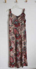 MT Collection Tan Red & Blue Paisley Patterned Maxi Dress | XXL