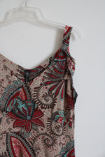 MT Collection Tan Red & Blue Paisley Patterned Maxi Dress | XXL