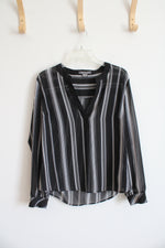 Suzy Shier Black & White Striped Sheer Long Sleeved Top | M