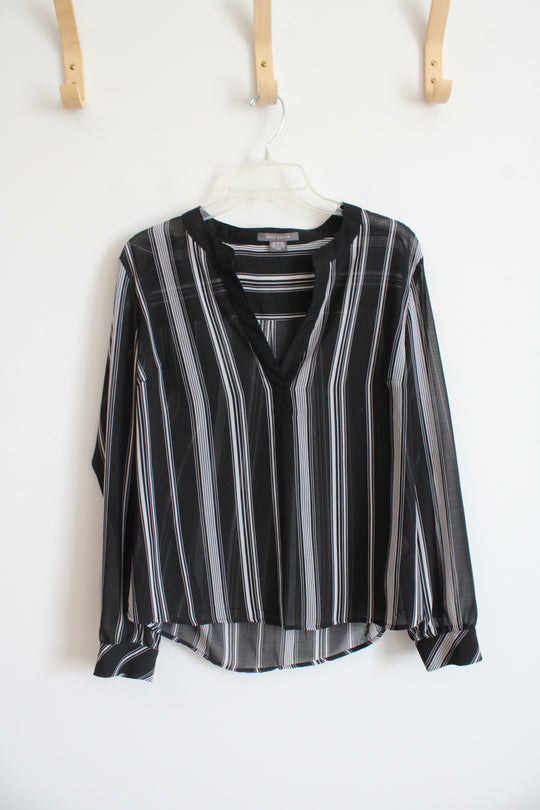 Suzy Shier Black & White Striped Sheer Long Sleeved Top | M