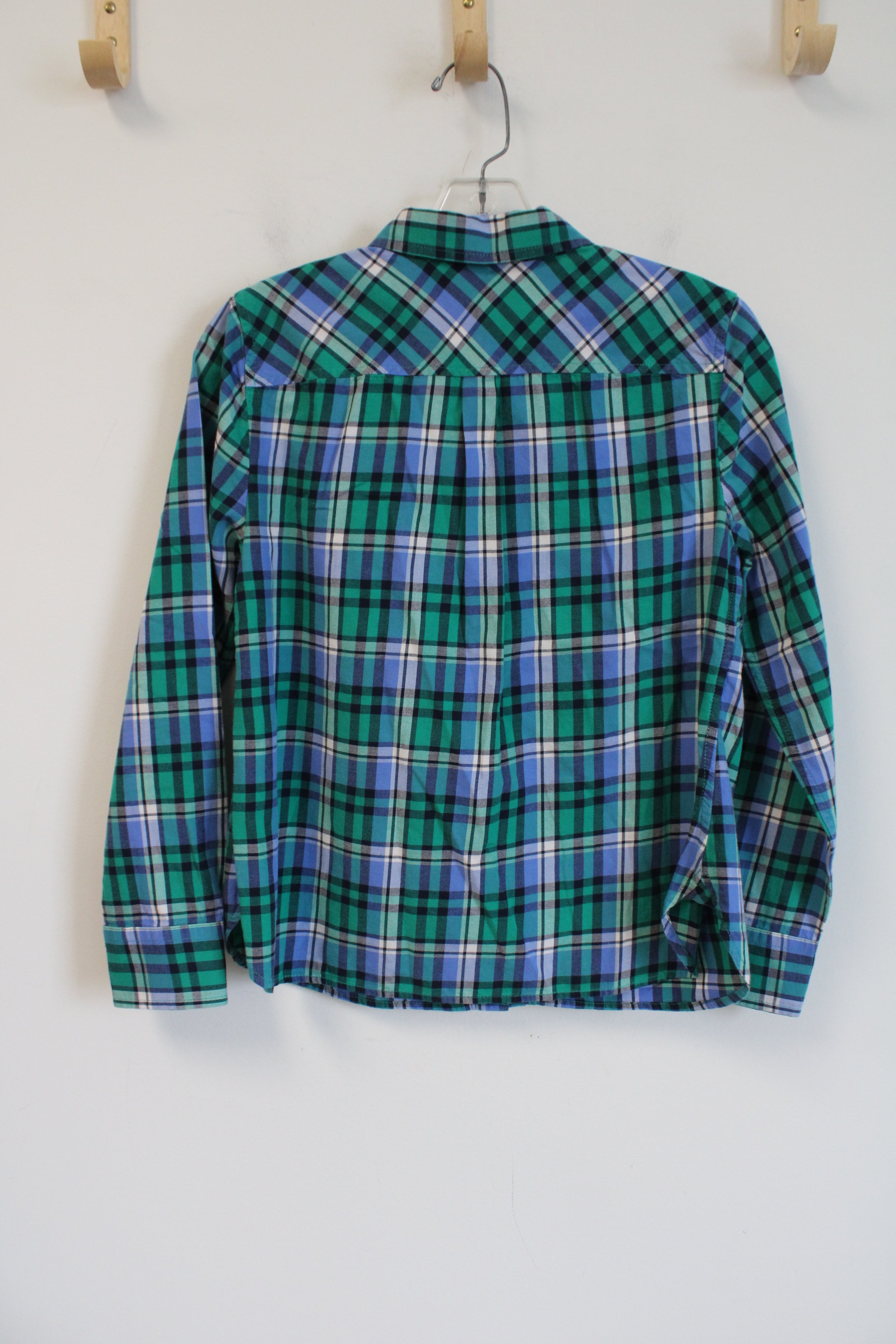 Talbots Blue Green Plaid Button Down Shirt | S Petite
