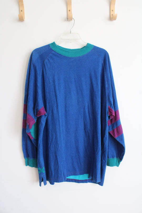 Union Bay Vintage Blue Purple & Green Long Sleeved Shirt | M
