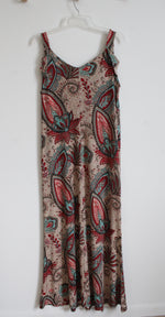 MT Collection Tan Red & Blue Paisley Patterned Maxi Dress | XXL