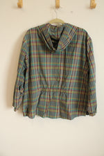 Eddie Bauer Purple Teal Green Plaid Pullover Cotton Hoodie | M
