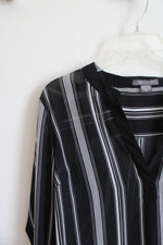 Suzy Shier Black & White Striped Sheer Long Sleeved Top | M