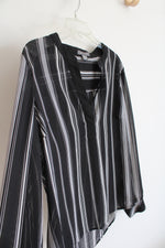 Suzy Shier Black & White Striped Sheer Long Sleeved Top | M