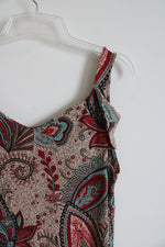 MT Collection Tan Red & Blue Paisley Patterned Maxi Dress | XXL