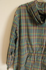 Eddie Bauer Purple Teal Green Plaid Pullover Cotton Hoodie | M