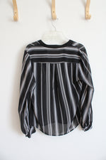 Suzy Shier Black & White Striped Sheer Long Sleeved Top | M