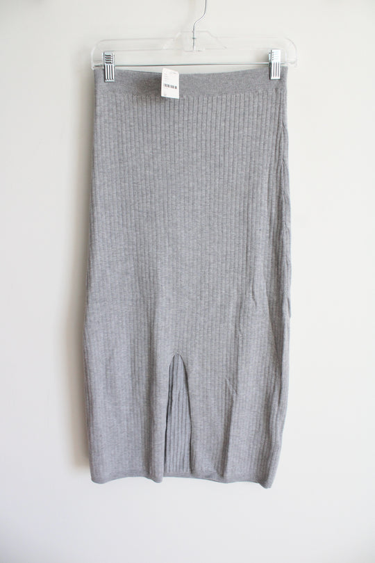 NEW Free People Light Gray Ribbed Midi Skirt | M